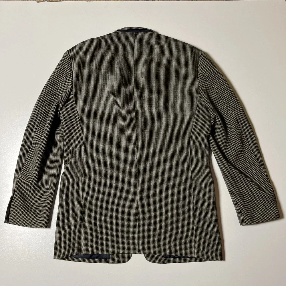 Alfani Blazer 100% Pure New Wool Blazer Size 42L Navy‎ Beige Textured Sport Coat